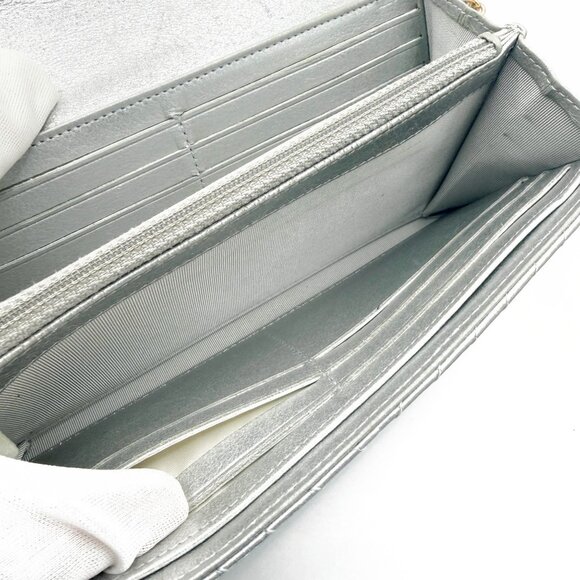 Authentic CHANEL CC Chevron Timeless Caviar Flap Wallet Chain Purse Silver Bag - Picture 13 of 14